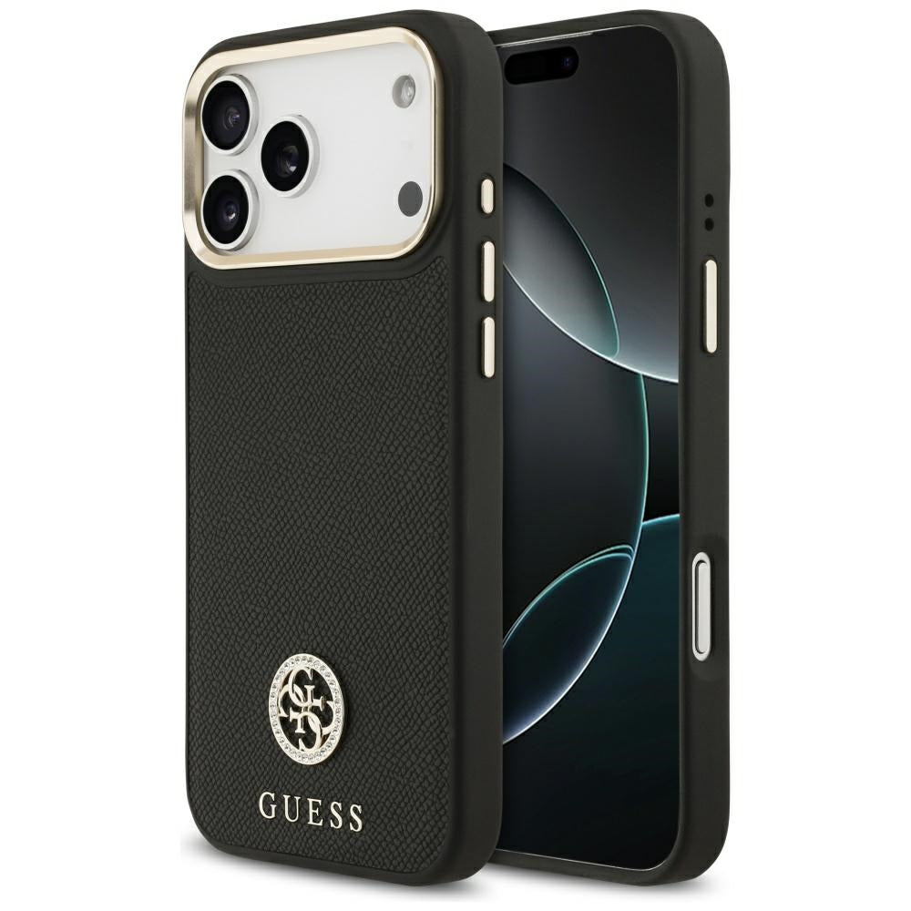 Étui MagSafe pour Apple iPhone 17 Pro Max, Guess, Logo Strass Grainé, Noir
