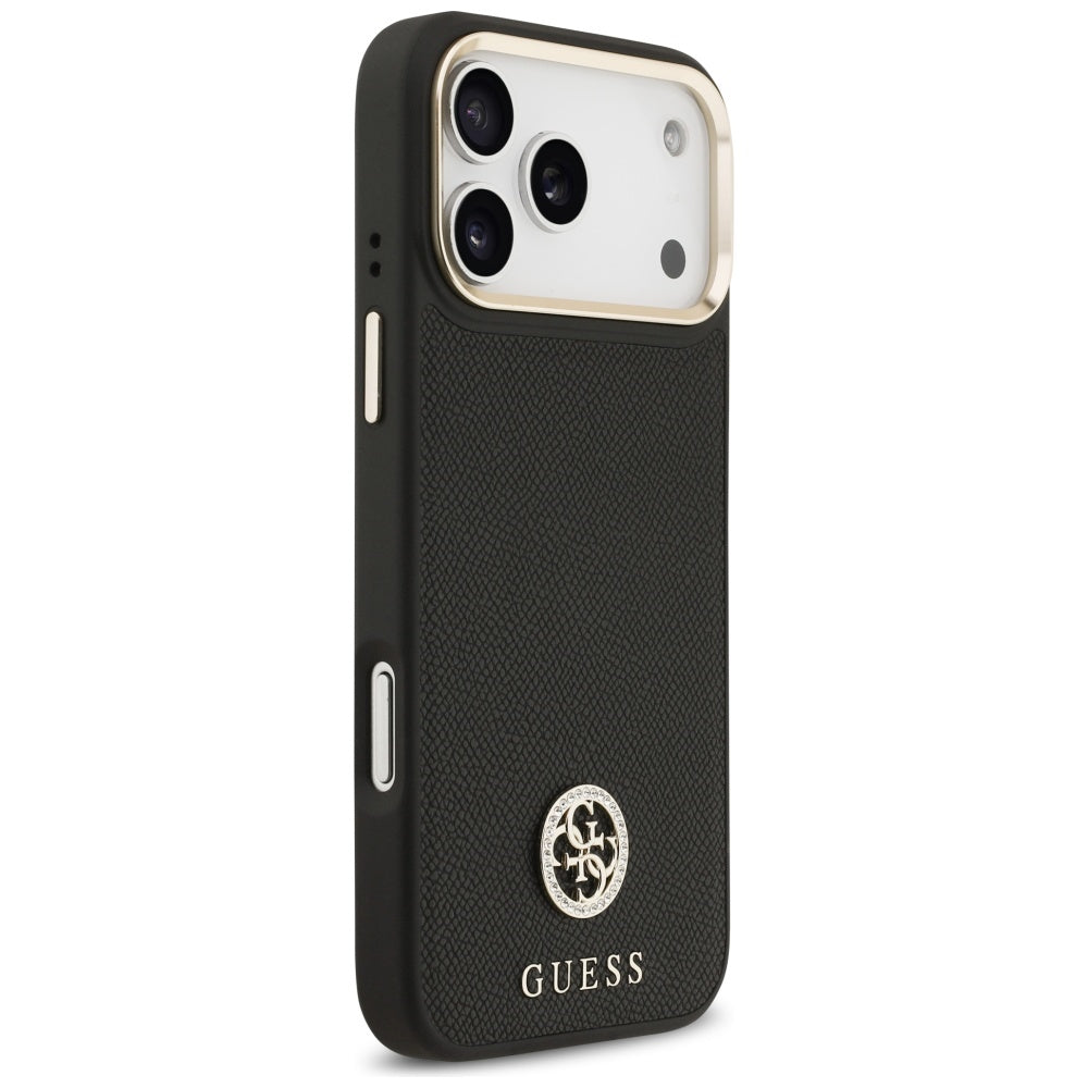Étui MagSafe pour Apple iPhone 17 Pro Max, Guess, Logo Strass Grainé, Noir