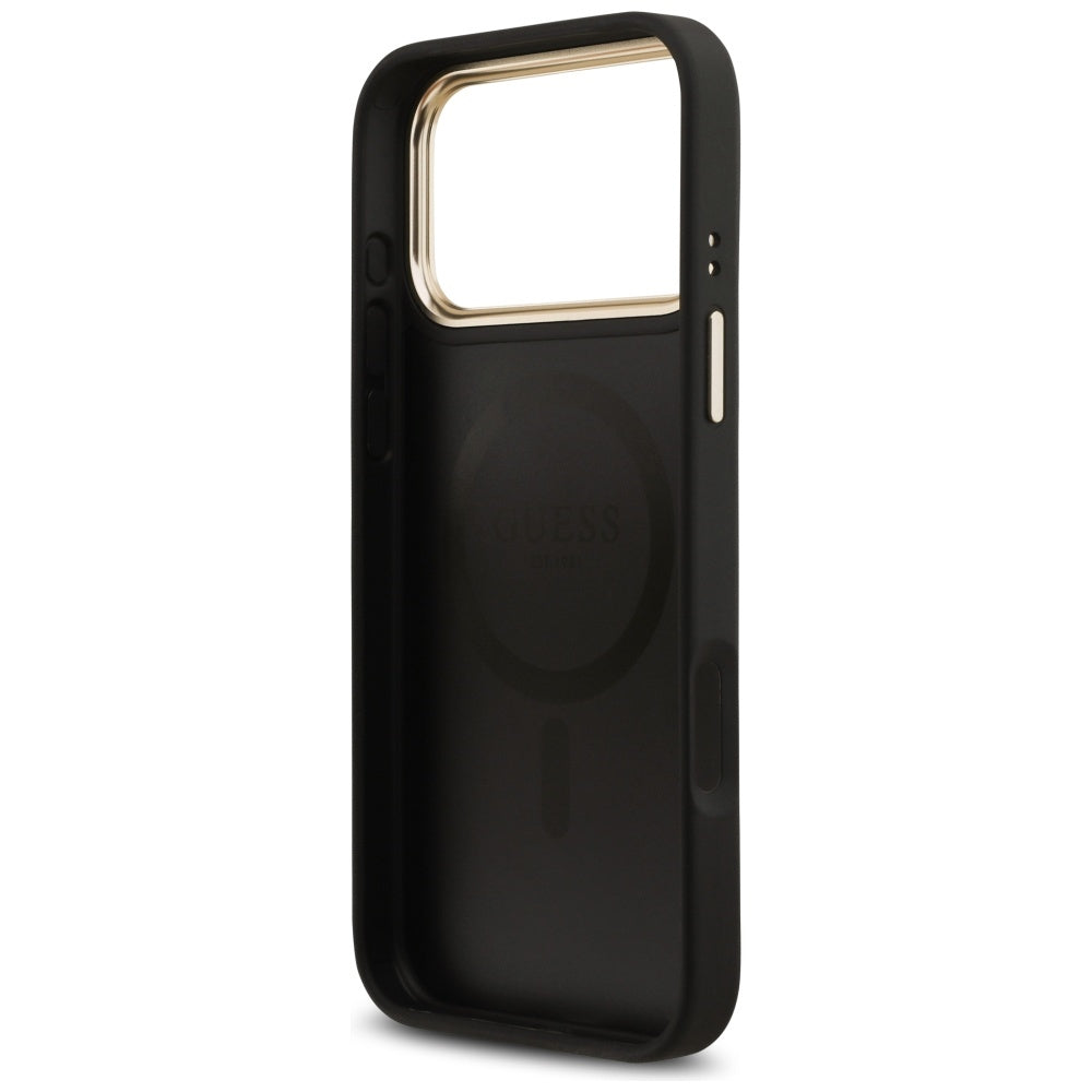 Étui MagSafe pour Apple iPhone 17 Pro Max, Guess, Logo Strass Grainé, Noir