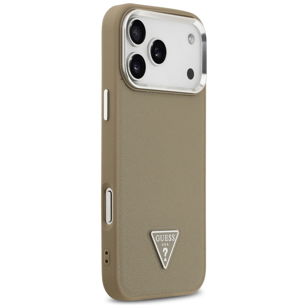 MagSafe Case for Apple iPhone 17 Pro Max, Guess, Grained Triangle Logo, Brown