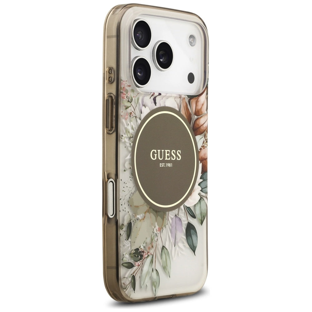 MagSafe hoesje voor Apple iPhone 17 Pro Max, Guess, IML Flower & Tonal Circle, Bruin