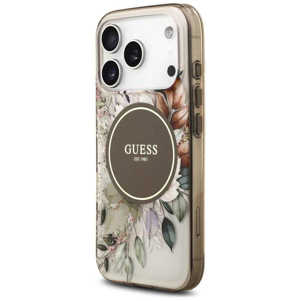 MagSafe hoesje voor Apple iPhone 17 Pro Max, Guess, IML Flower & Tonal Circle, Bruin