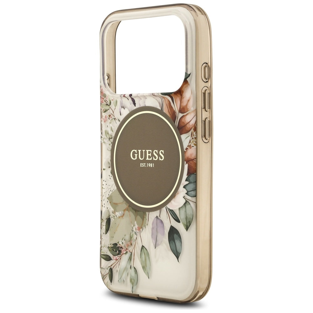 MagSafe hoesje voor Apple iPhone 17 Pro Max, Guess, IML Flower & Tonal Circle, Bruin