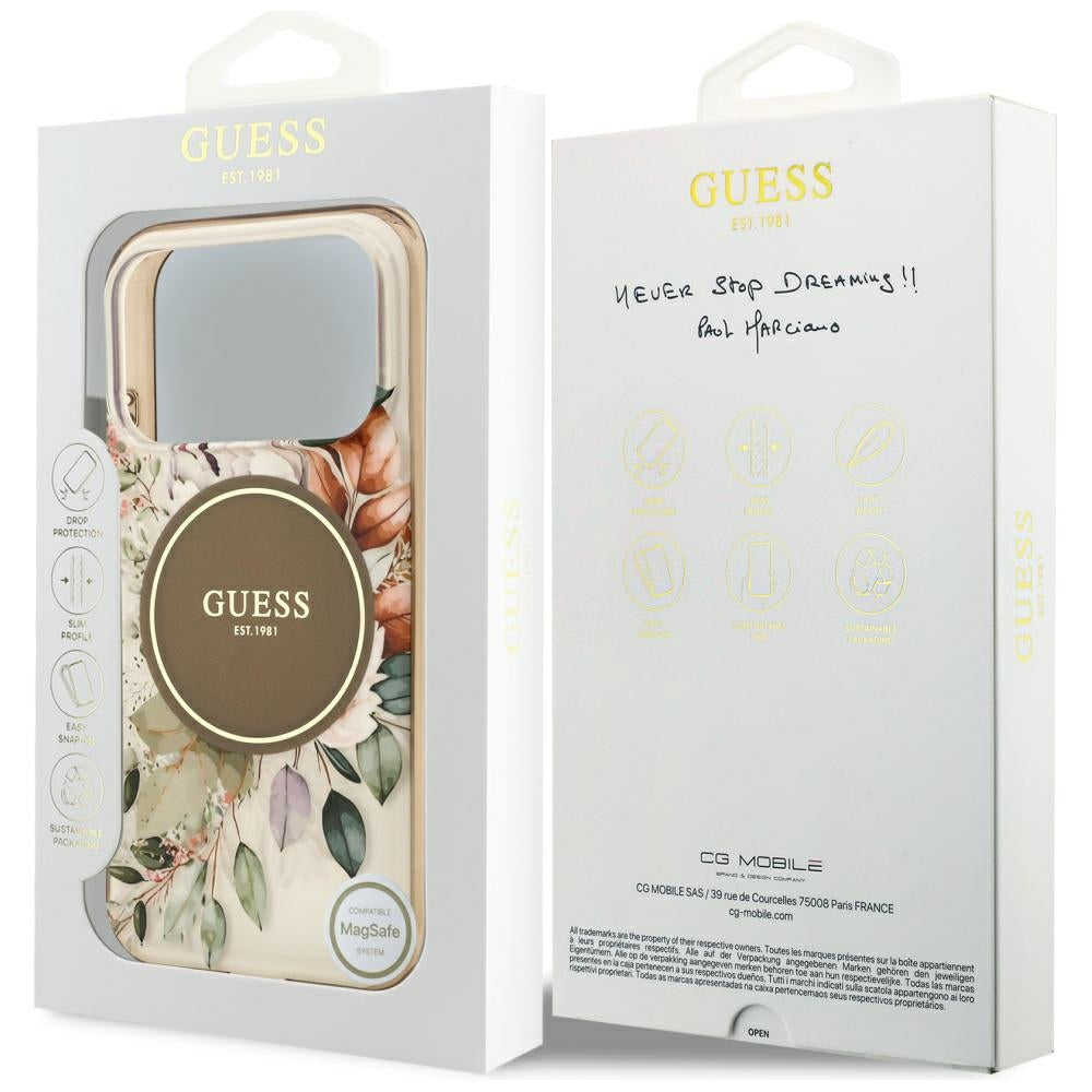 MagSafe hoesje voor Apple iPhone 17 Pro Max, Guess, IML Flower & Tonal Circle, Bruin