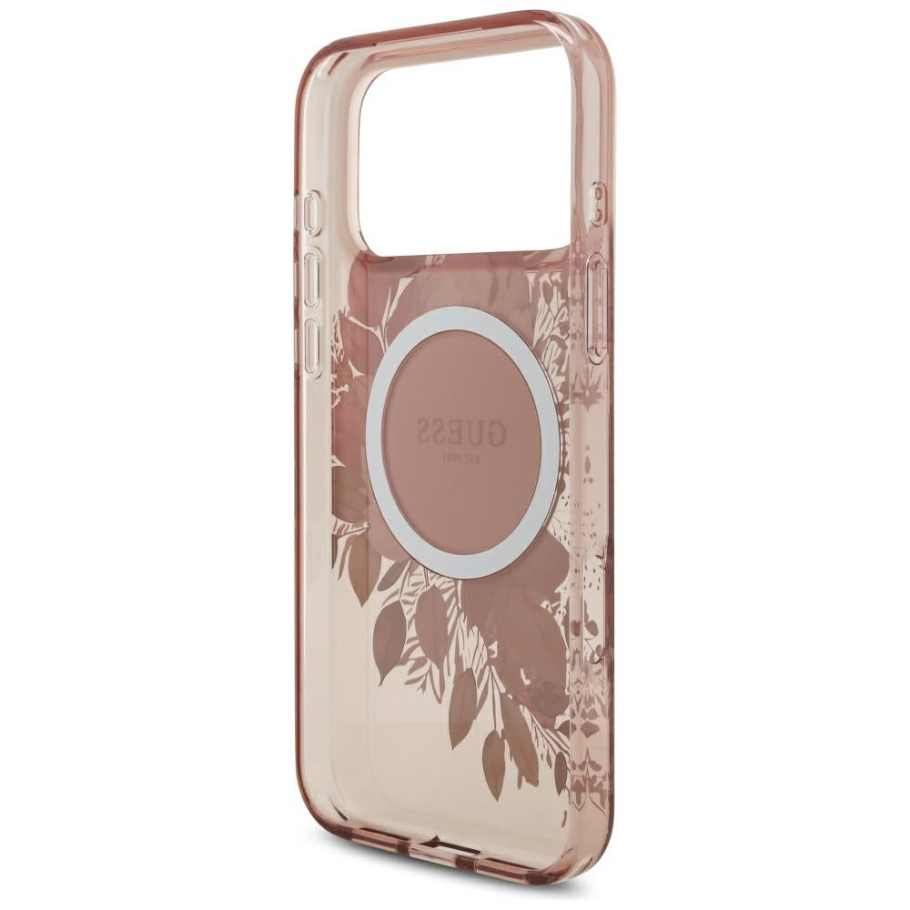 MagSafe hoesje voor Apple iPhone 17 Pro Max, Guess, IML Flowers with Pearl Strap, Roze