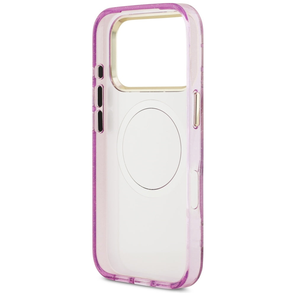 MagSafe hoes voor Apple iPhone 17 Pro Max, Guess, IML Metal Glitter Flowers Triangle, Paars