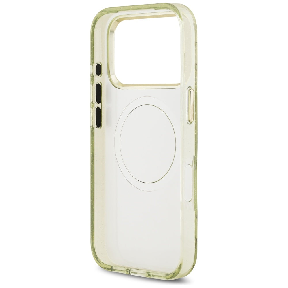 MagSafe hoesje voor Apple iPhone 17 Pro Max, Guess, IML Metal Glitter Flowers Triangle, Groen