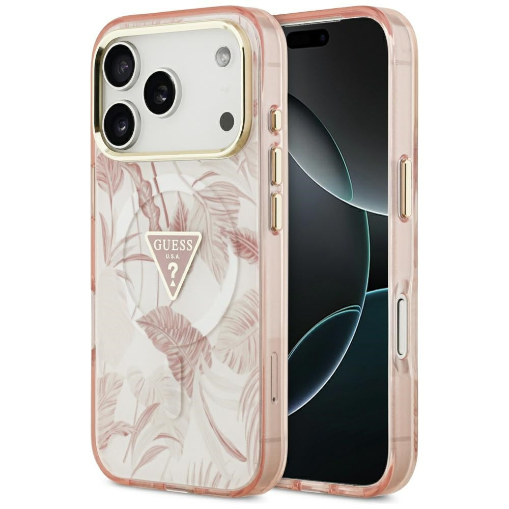 MagSafe hoesje voor Apple iPhone 17 Pro Max, Guess, Jungle Tonal Triangle, Roze