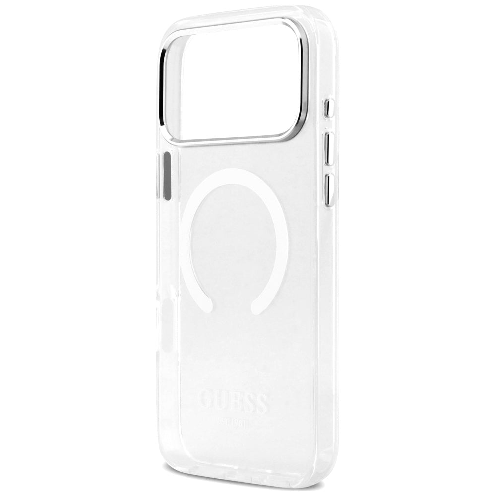 MagSafe Hülle für Apple iPhone 17 Pro Max, Guess, Metal Outline, Silber