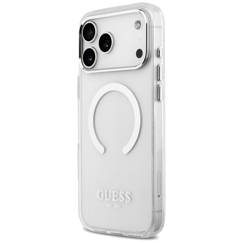 MagSafe Hülle für Apple iPhone 17 Pro Max, Guess, Metal Outline, Silber