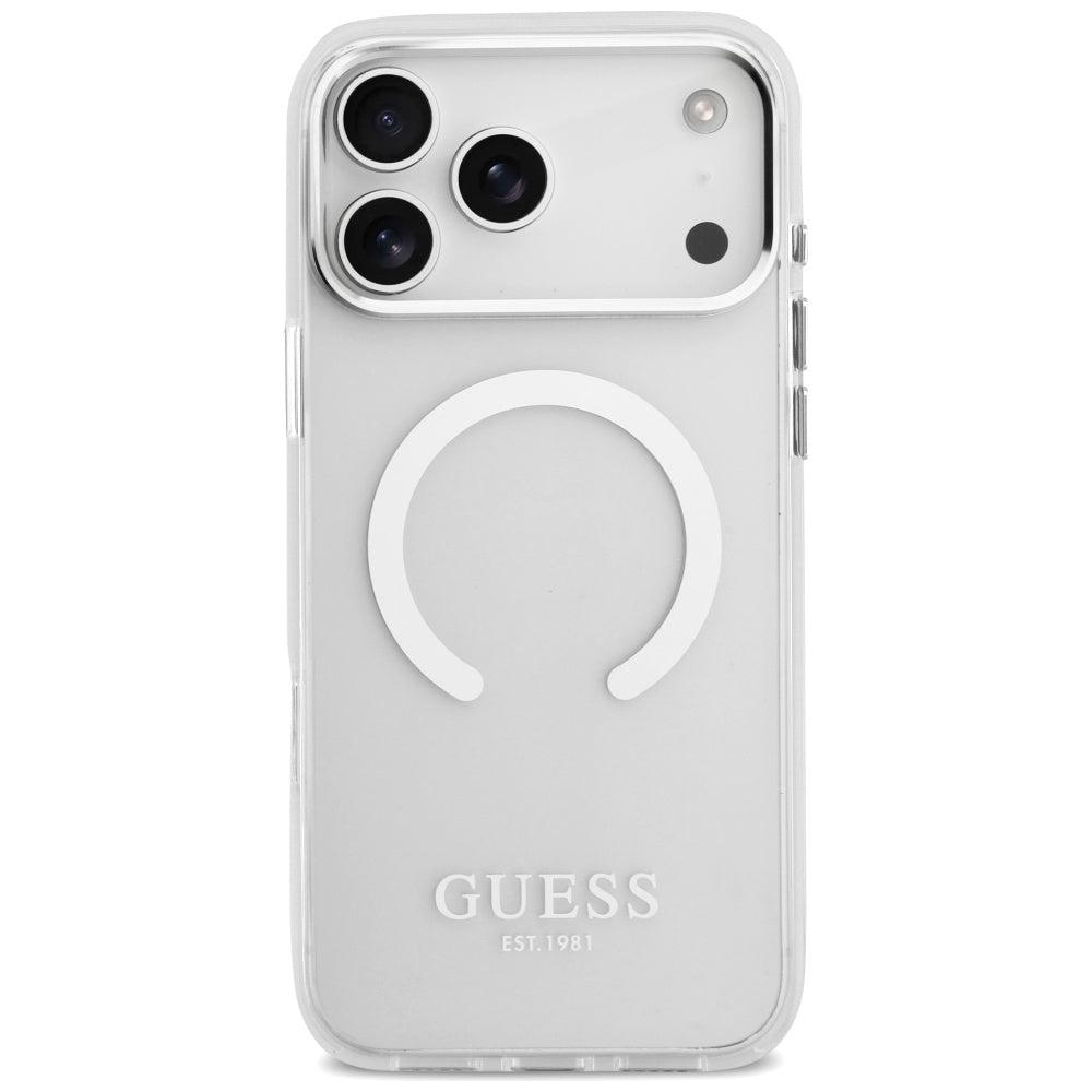 MagSafe Hülle für Apple iPhone 17 Pro Max, Guess, Metal Outline, Silber