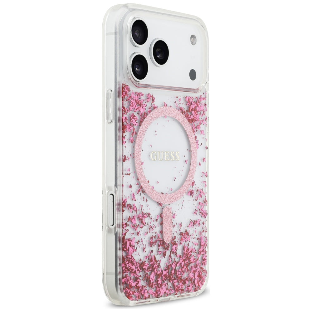 Coque MagSafe pour Apple iPhone 17 Pro Max, Guess, Fond en Résine Pailleté, Rose