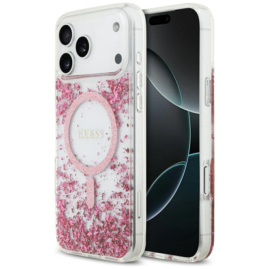 MagSafe hoesje voor Apple iPhone 17 Pro Max, Guess, Resin Bottom Glitter, Roze