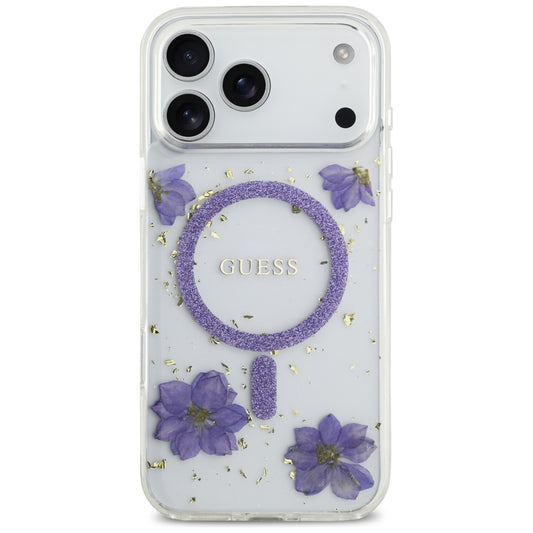 MagSafe hoesje voor Apple iPhone 17 Pro Max, Guess, Resin Flowers and Glitter, Paars