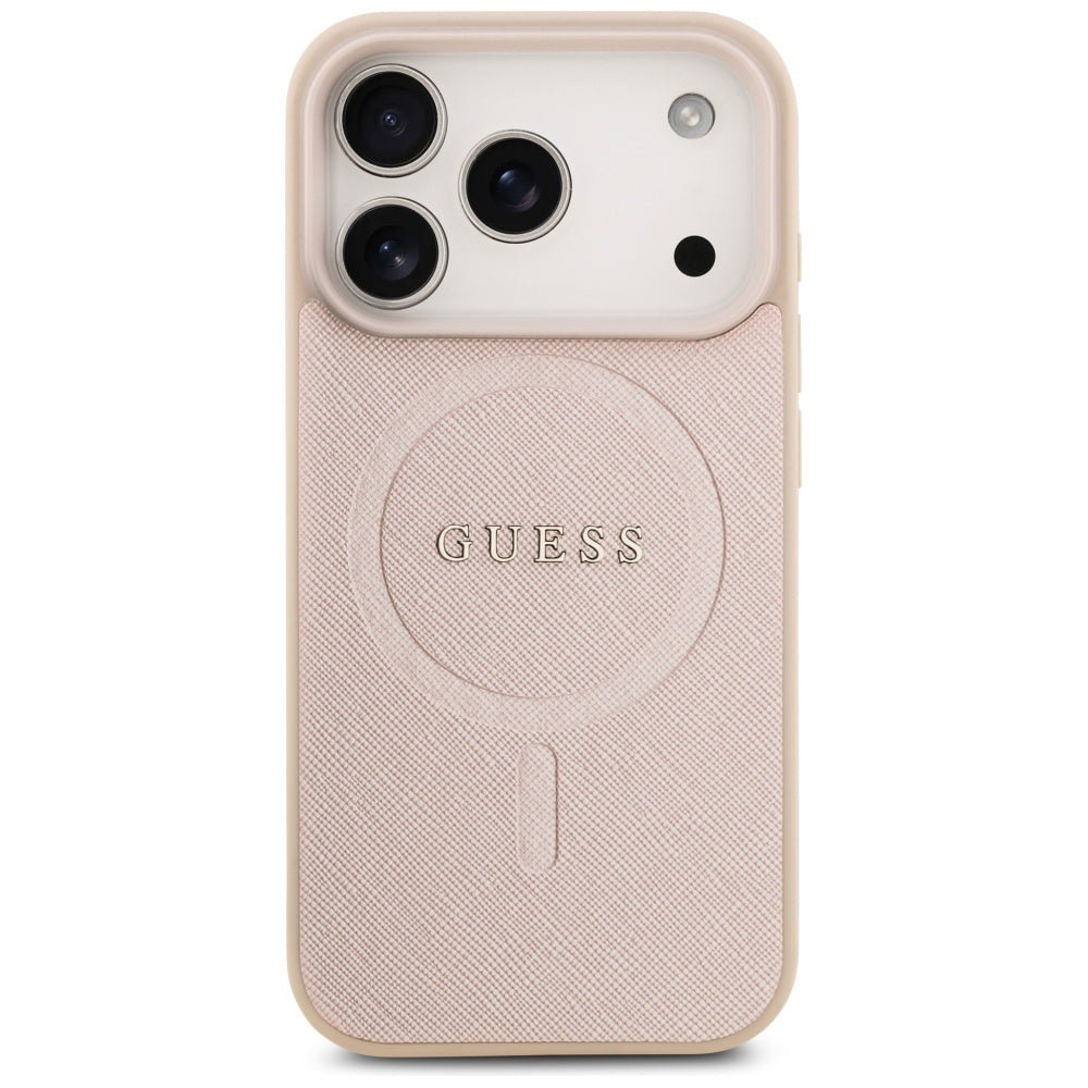 MagSafe hoesje voor Apple iPhone 17 Pro Max, Guess, Saffiano Classic Logo, Roze
