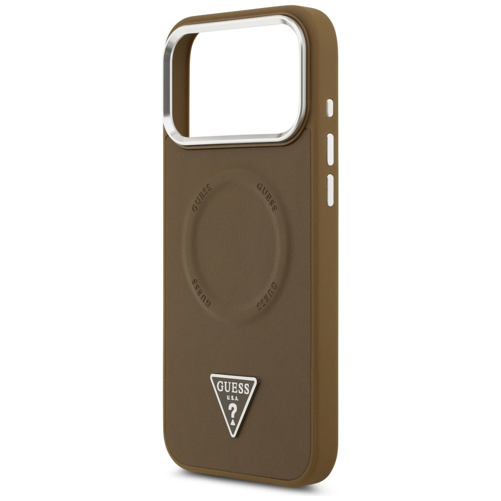 Étui MagSafe pour Apple iPhone 17 Pro Max, Guess, Logo Triangle, Marron Argenté