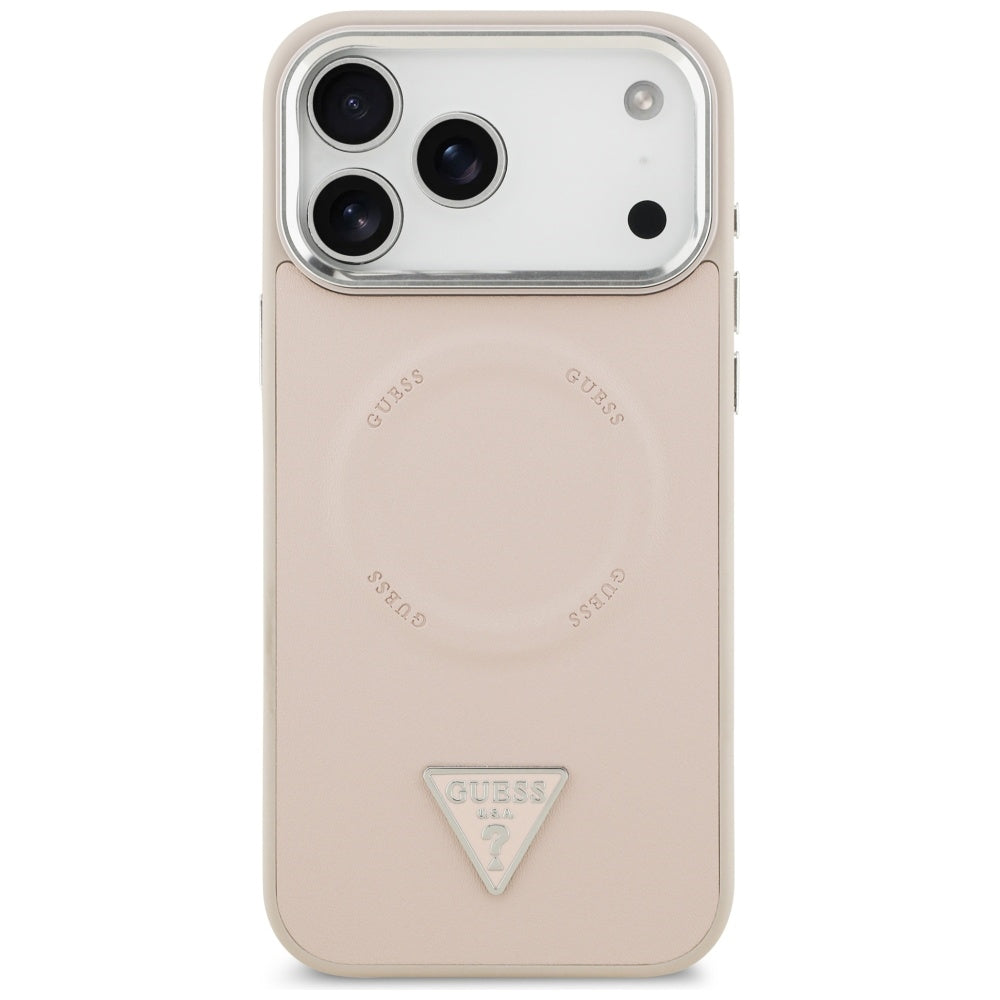 Coque MagSafe pour Apple iPhone 17 Pro Max, Guess, Logo Triangle, Rose Argenté