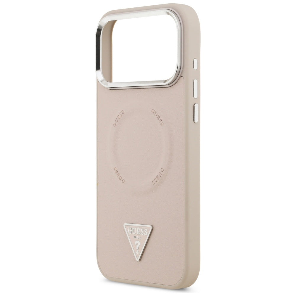 Coque MagSafe pour Apple iPhone 17 Pro Max, Guess, Logo Triangle, Rose Argenté