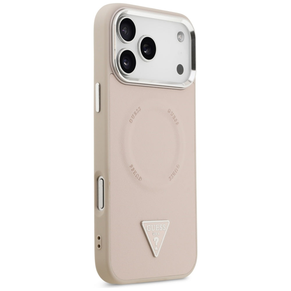Coque MagSafe pour Apple iPhone 17 Pro Max, Guess, Logo Triangle, Rose Argenté