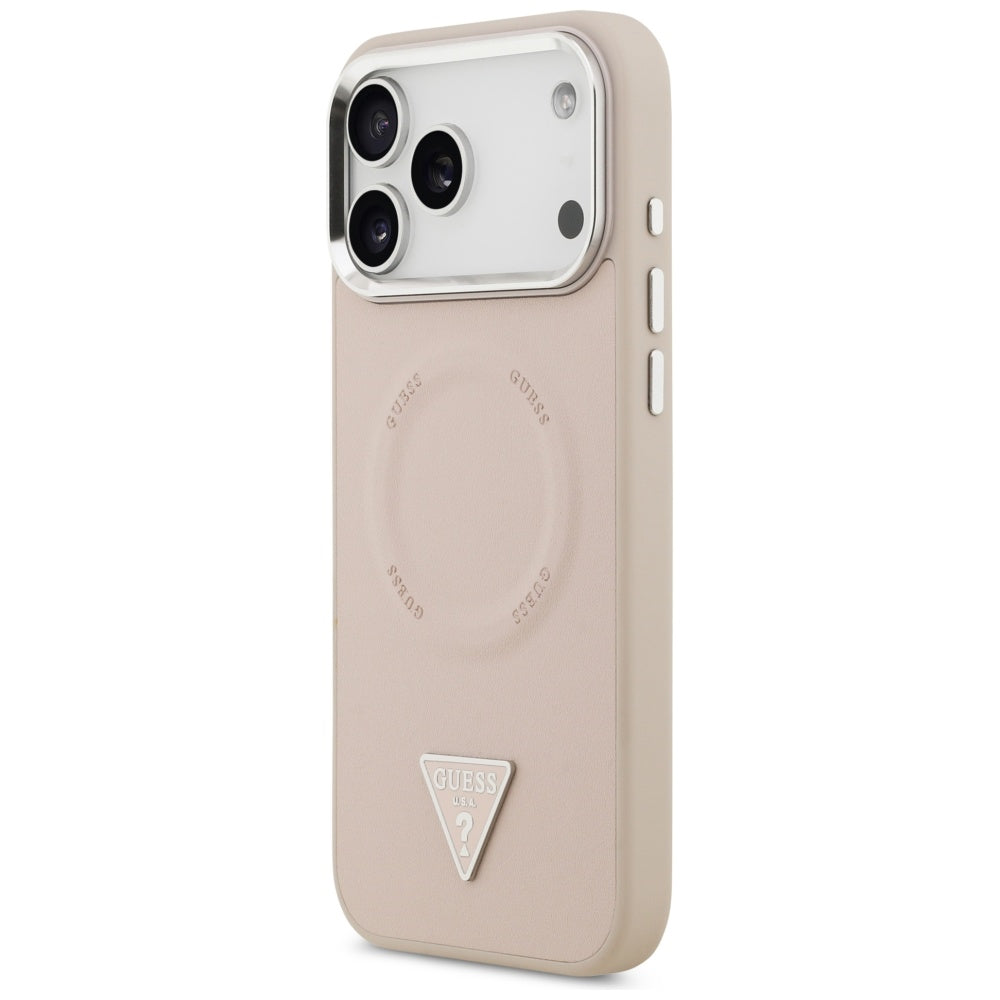 Coque MagSafe pour Apple iPhone 17 Pro Max, Guess, Logo Triangle, Rose Argenté