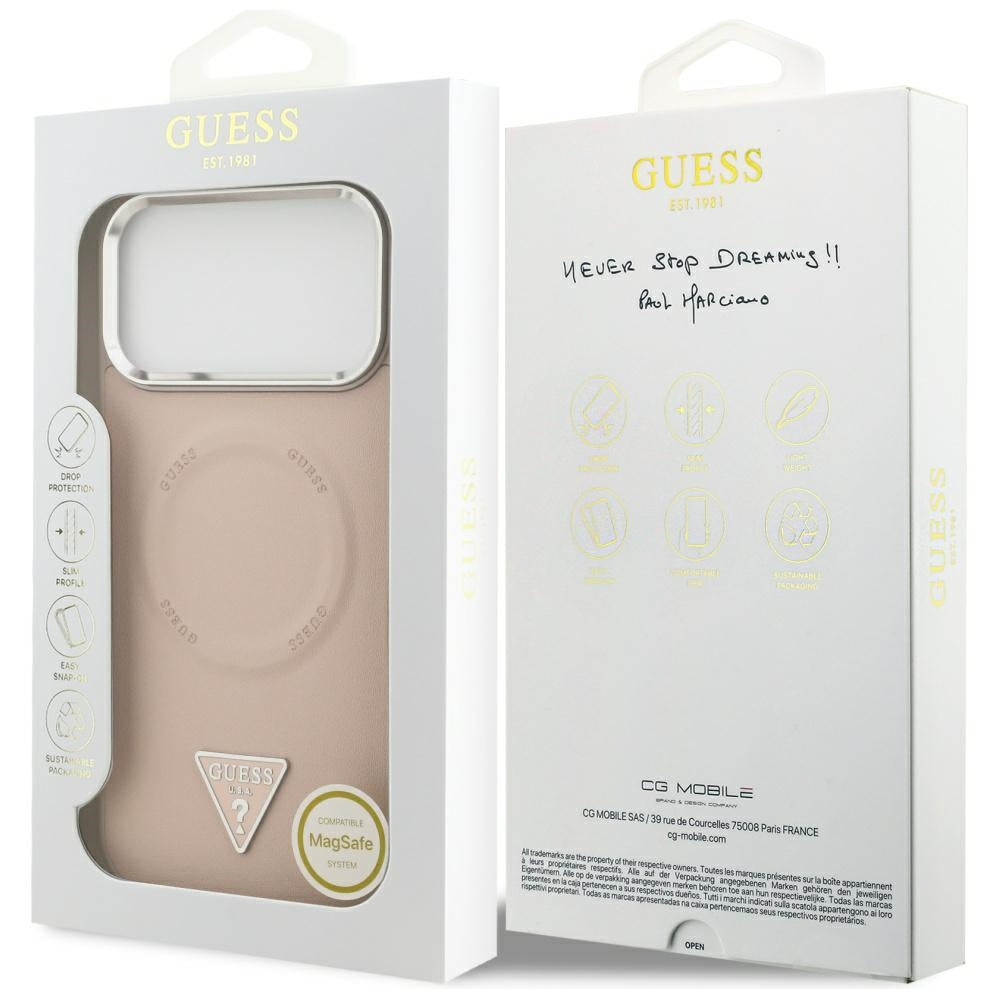 Coque MagSafe pour Apple iPhone 17 Pro Max, Guess, Logo Triangle, Rose Argenté