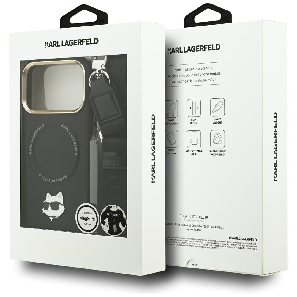MagSafe hoes voor Apple iPhone 17 Pro Max, Karl Lagerfeld, Big Strap Choupette Metal Logo, Zwart