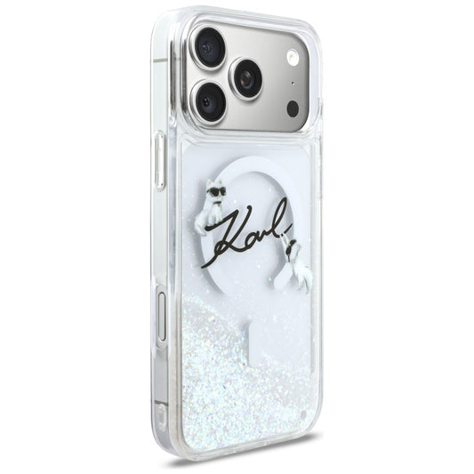 MagSafe hoesje voor Apple iPhone 17 Pro Max, Karl Lagerfeld, Glitter Karl Script Logo, Transparant