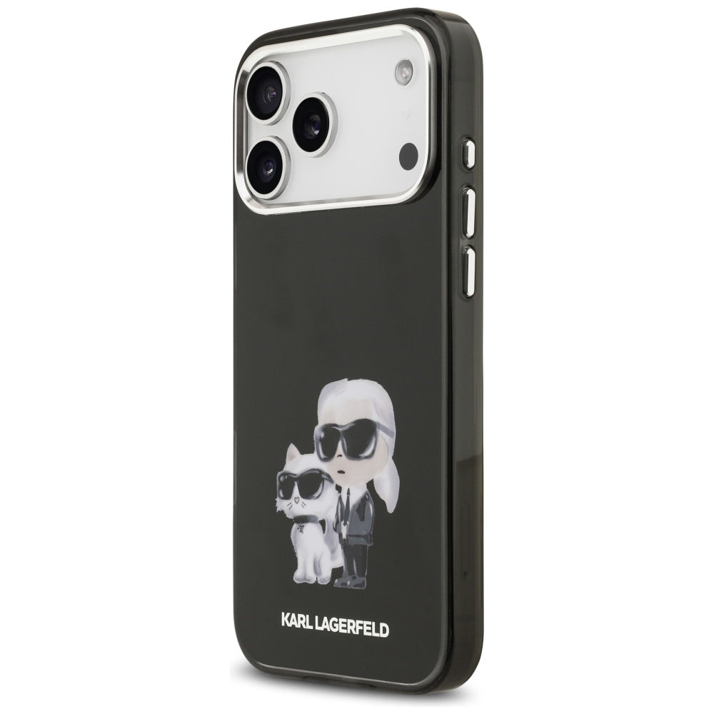 Coque MagSafe pour Apple iPhone 17 Pro Max, Karl Lagerfeld, IML Aquarelle Logo Karl & Choupette, Noire