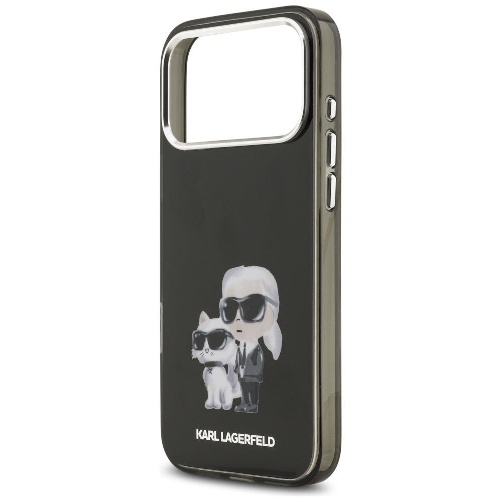 Coque MagSafe pour Apple iPhone 17 Pro Max, Karl Lagerfeld, IML Aquarelle Logo Karl & Choupette, Noire