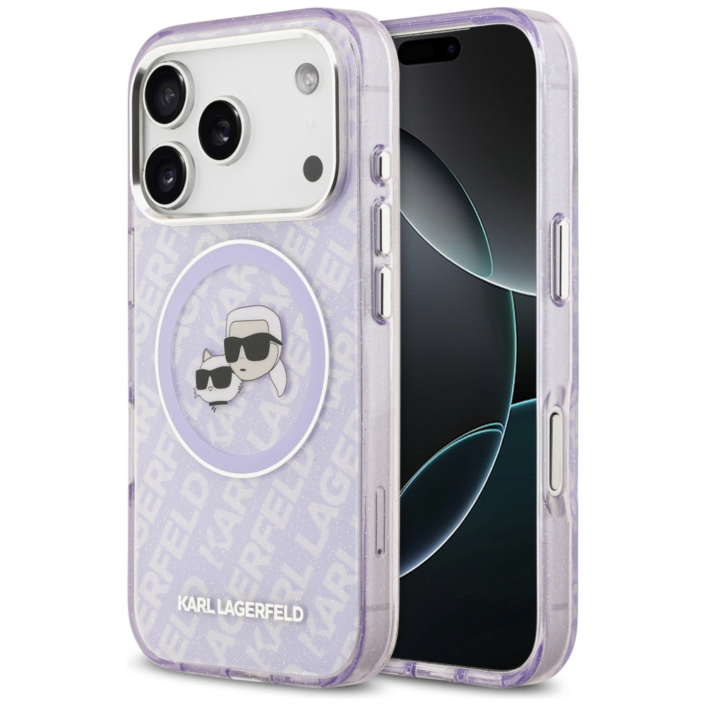 MagSafe hoesje voor Apple iPhone 17 Pro Max, Karl Lagerfeld, IML Glitter Karl & Choupette's Heads, Paars