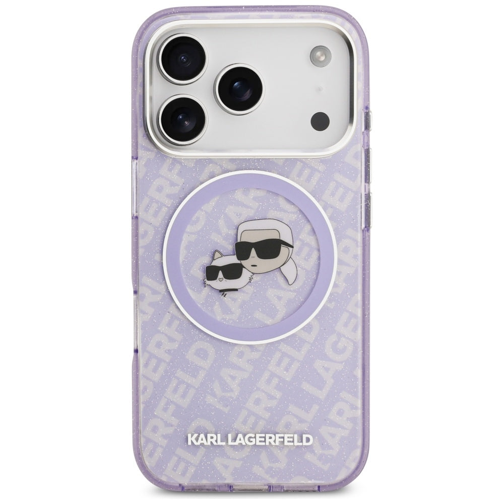 MagSafe hoesje voor Apple iPhone 17 Pro Max, Karl Lagerfeld, IML Glitter Karl & Choupette's Heads, Paars