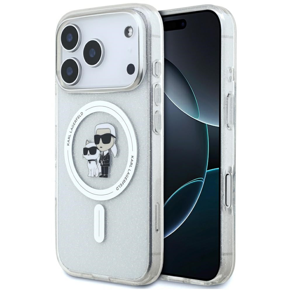 MagSafe Hülle für Apple iPhone 17 Pro Max, Karl Lagerfeld, IML Glitter Karl & Choupette, Transparent