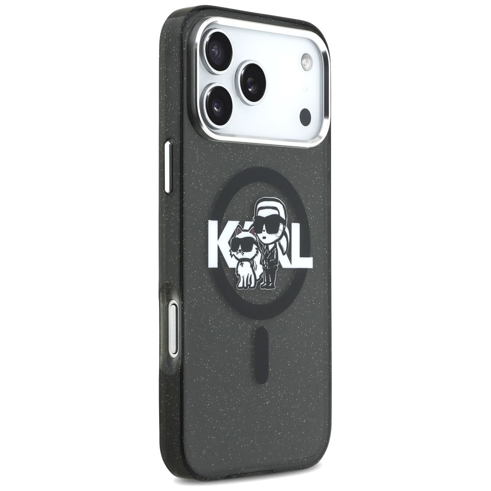 MagSafe Hülle für Apple iPhone 17 Pro Max, Karl Lagerfeld, IML Sketch Logo Glitter Karl & Choupette, Schwarz