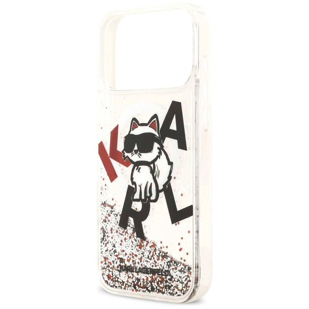 MagSafe Hülle für Apple iPhone 17 Pro Max, Karl Lagerfeld, Liquid Glitter Logo Choupette, Transparent