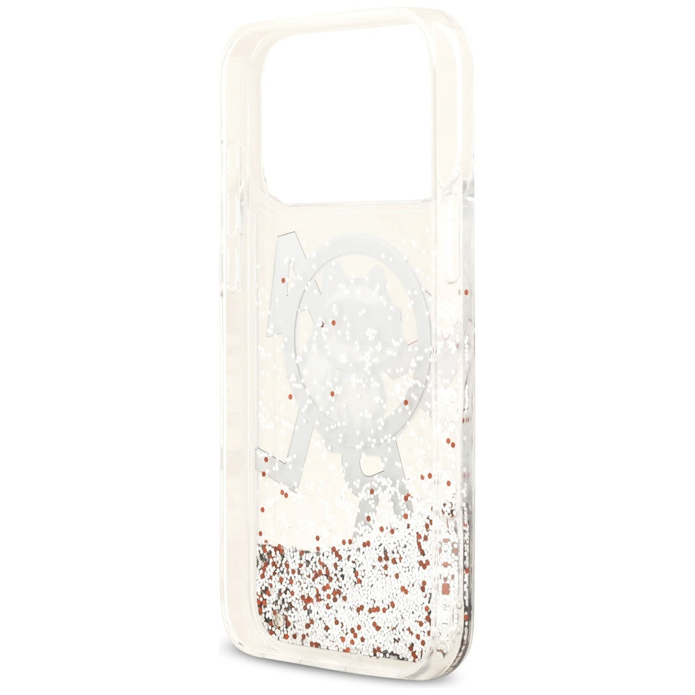 MagSafe Hülle für Apple iPhone 17 Pro Max, Karl Lagerfeld, Liquid Glitter Logo Choupette, Transparent