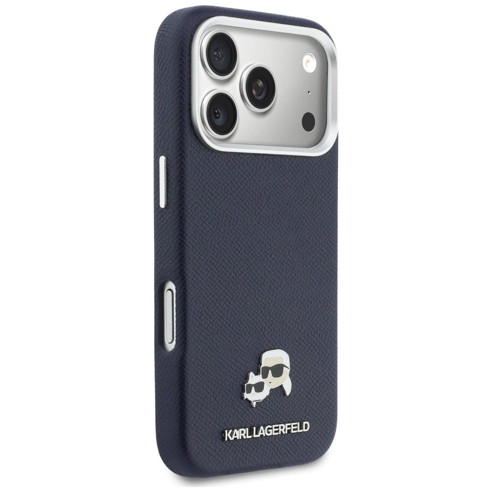 MagSafe Hülle für Apple iPhone 17 Pro Max, Karl Lagerfeld, Saffiano Karl & Choupette Pins, Blau