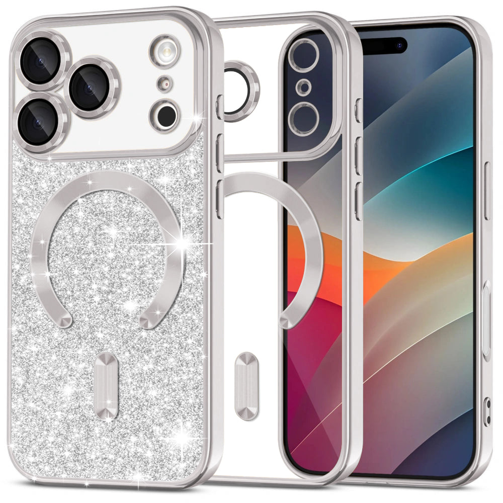 MagSafe hoesje voor Apple iPhone 17 Pro Max, Techsuit, Luxury Glitter, Zilver