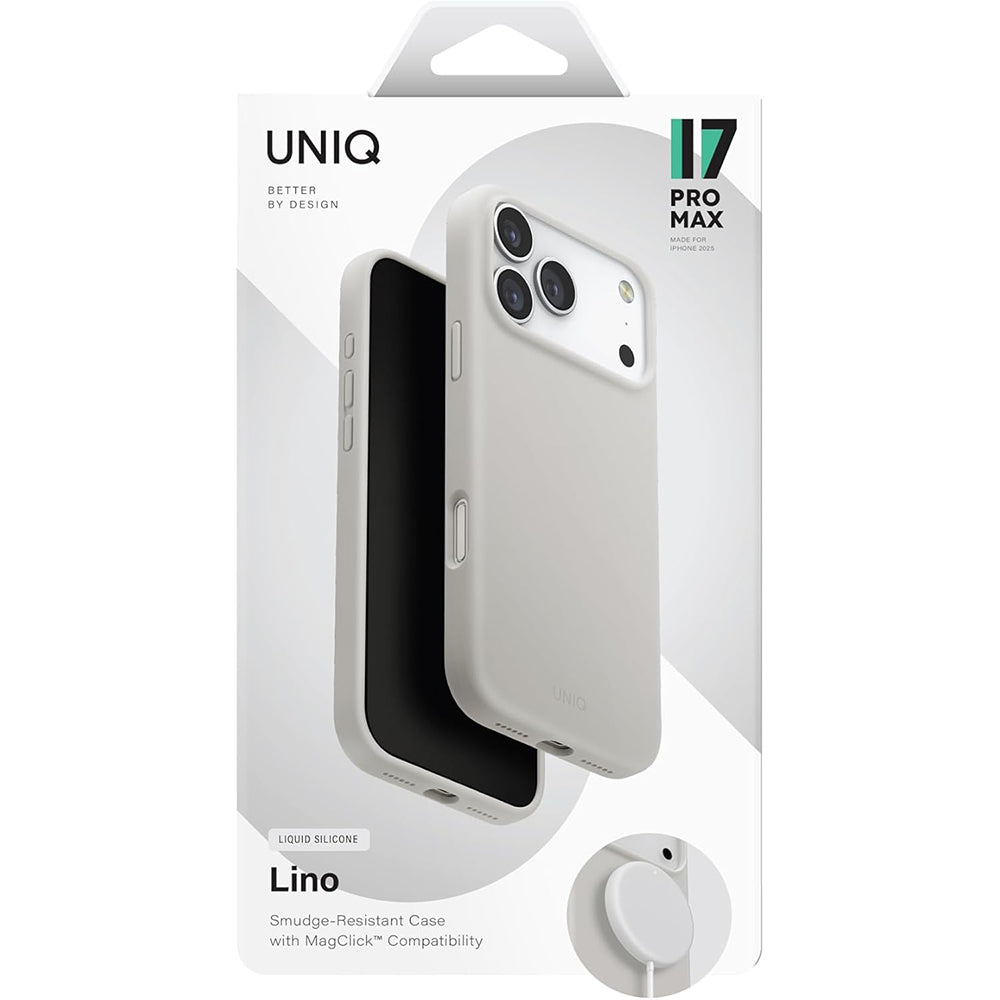 Coque MagSafe pour Apple iPhone 17 Pro Max, UNIQ, Lino MagClick, Gris