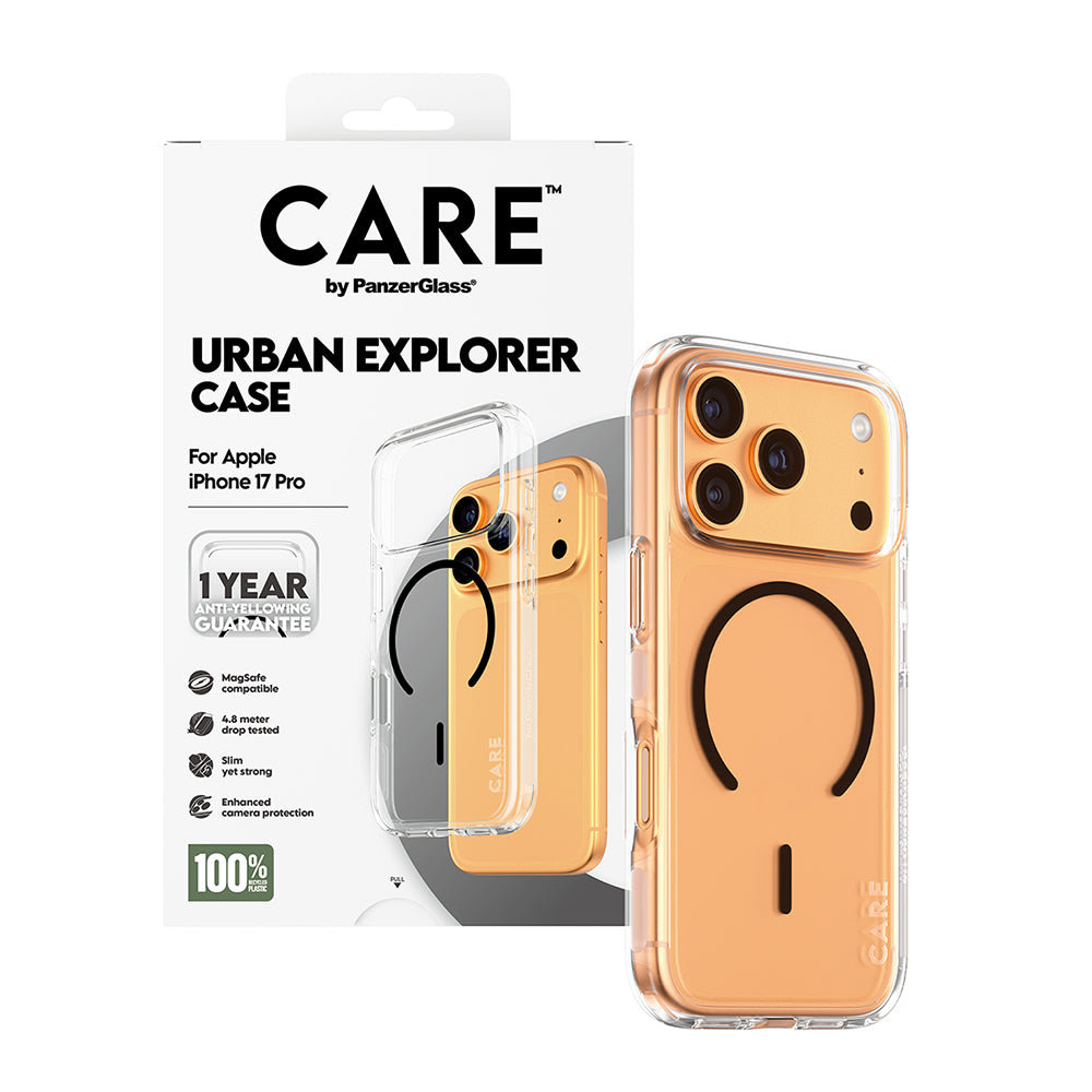 MagSafe hoesje voor Apple iPhone 17 Pro, PanzerGlass, Urban Explorer Care, Zwart Transparant
