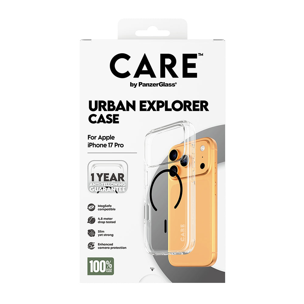 MagSafe hoesje voor Apple iPhone 17 Pro, PanzerGlass, Urban Explorer Care, Zwart Transparant