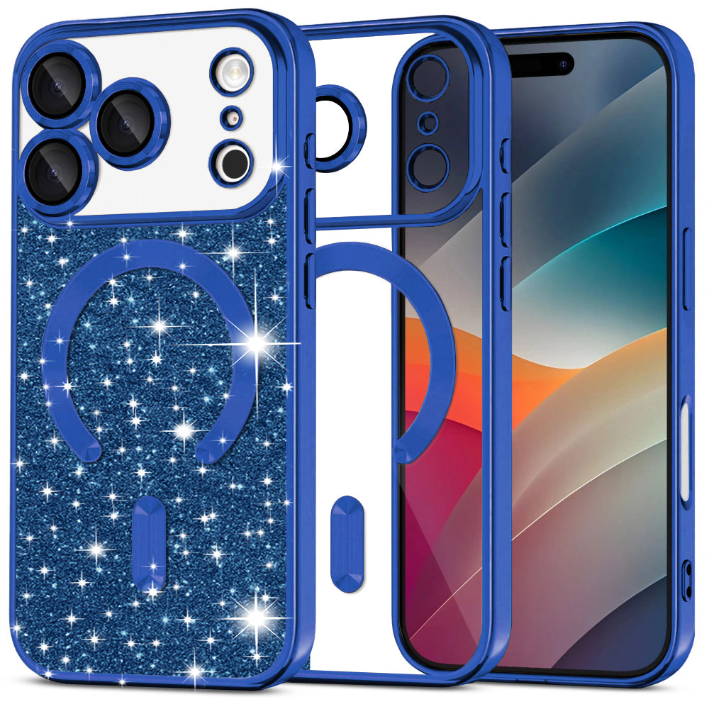 MagSafe-hoesje voor Apple iPhone 17 Pro, Techsuit, Luxury Glitter, Donkerblauw
