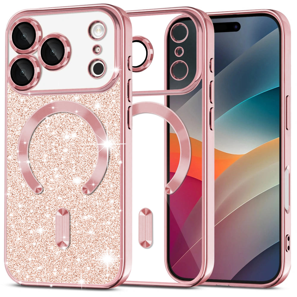 MagSafe hoesje voor Apple iPhone 17 Pro, Techsuit, Luxury Glitter, Goudroze