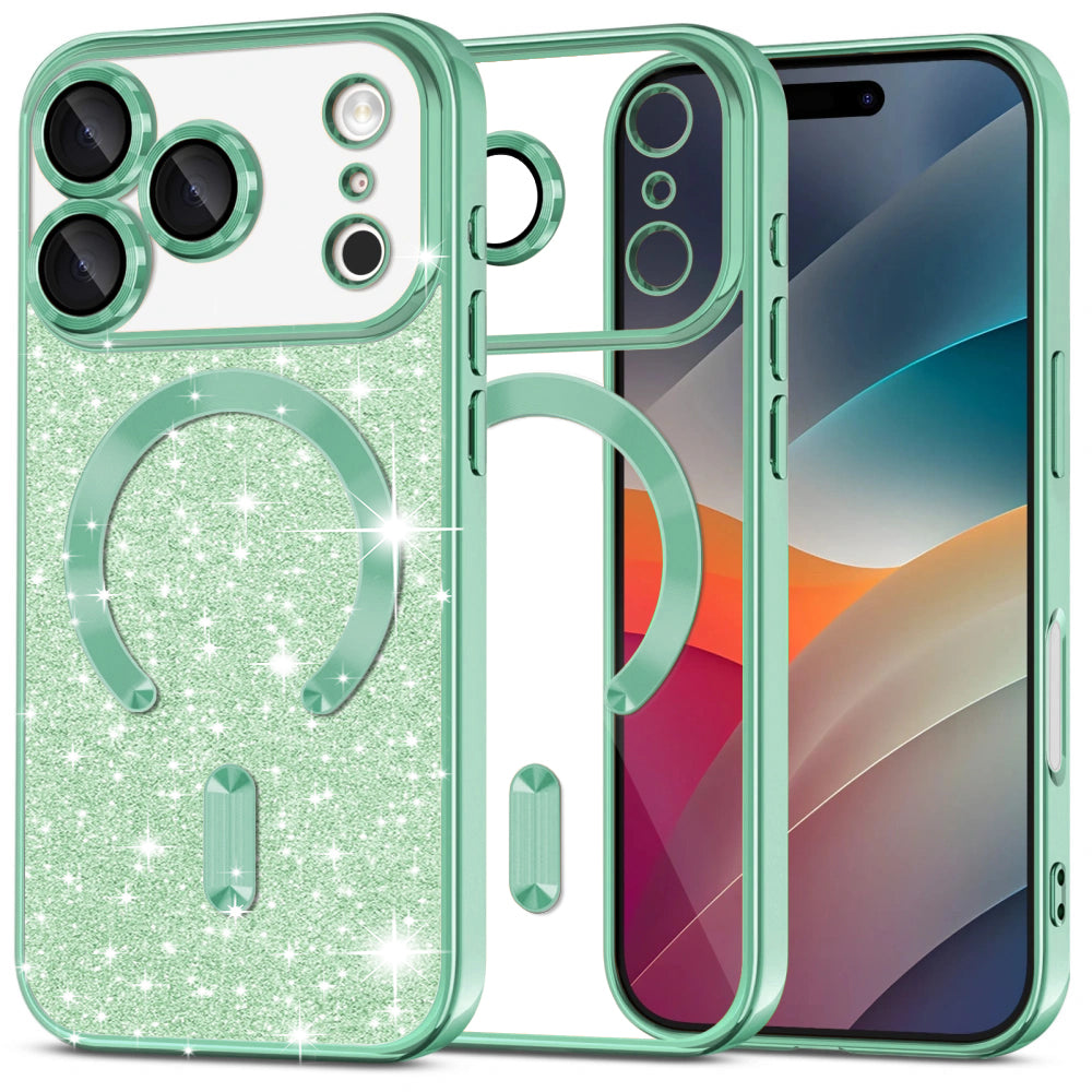 MagSafe hoesje voor Apple iPhone 17 Pro, Techsuit, Luxury Glitter, Lichtgroen
