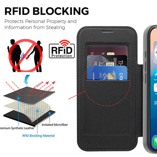 MagSafe Hülle für Apple iPhone 17 Pro, Techsuit, SmartMag Book, Schwarz