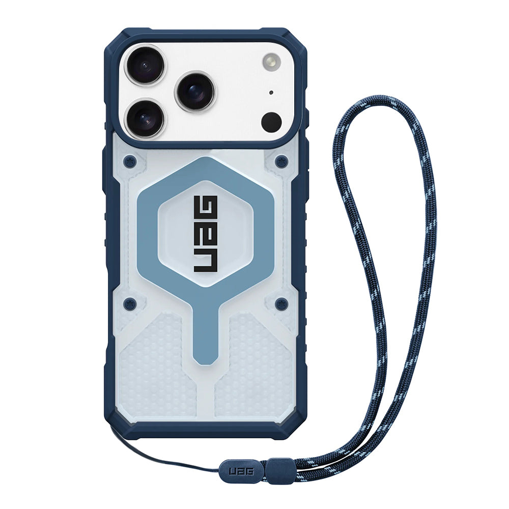MagSafe Hülle für Apple iPhone 17 Pro, Urban Armor Gear, Pathfinder Clear mit Lanyard, Blau