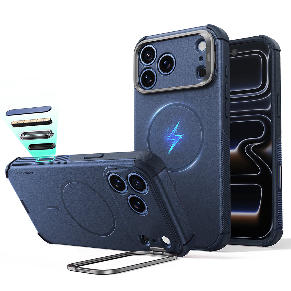 Coque MagSafe pour Apple iPhone 18 Pro / 17 Pro, ESR, Cyber Armor Kickstand, Bleue