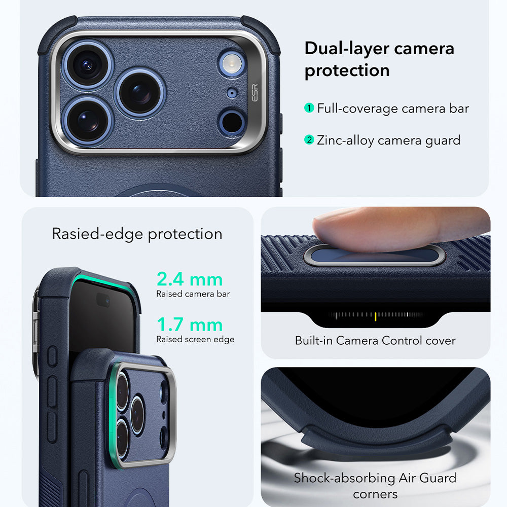 Coque MagSafe pour Apple iPhone 18 Pro / 17 Pro, ESR, Cyber Armor Kickstand, Bleue