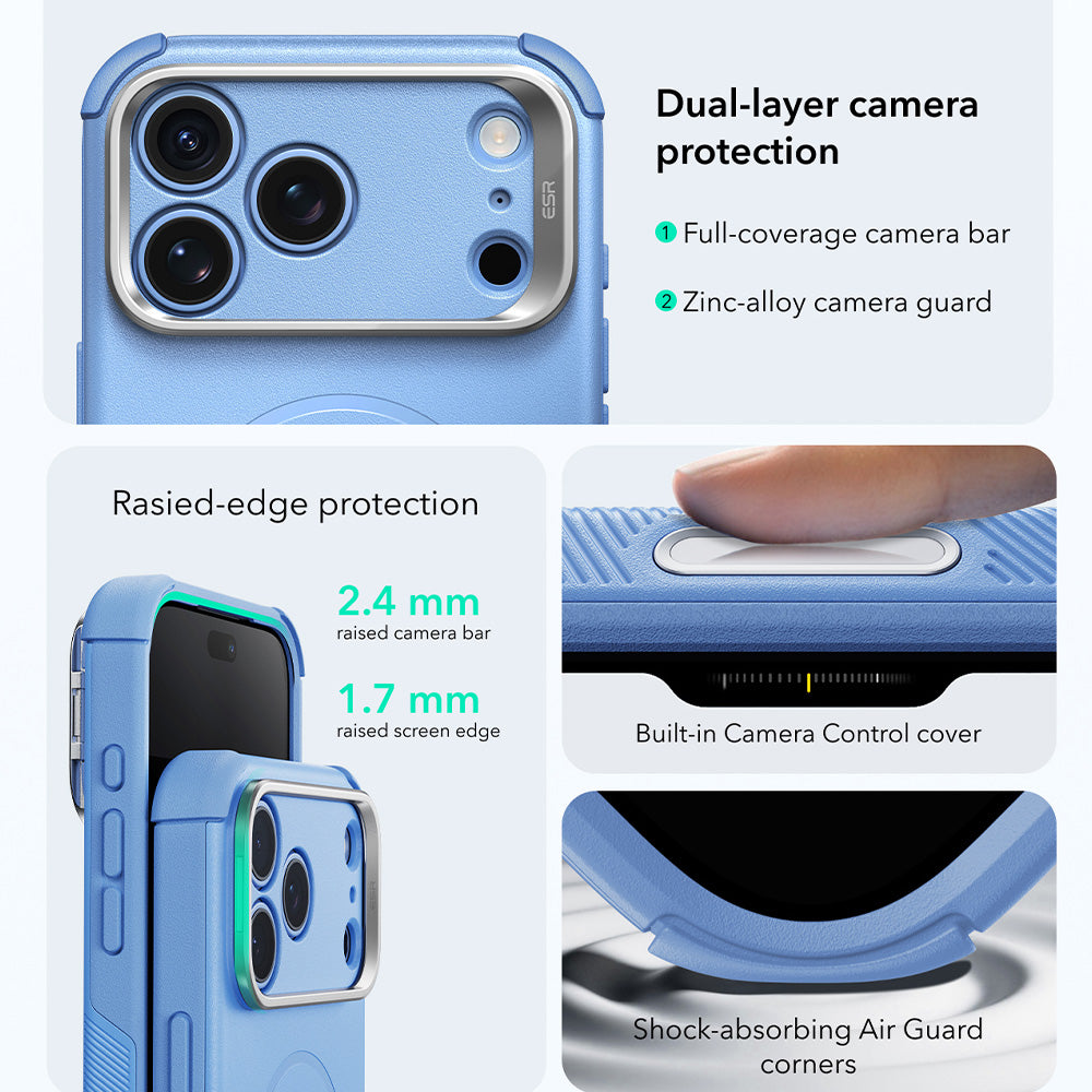 Coque MagSafe pour Apple iPhone 18 Pro / 17 Pro, ESR, Cyber Armor Kickstand, Bleu