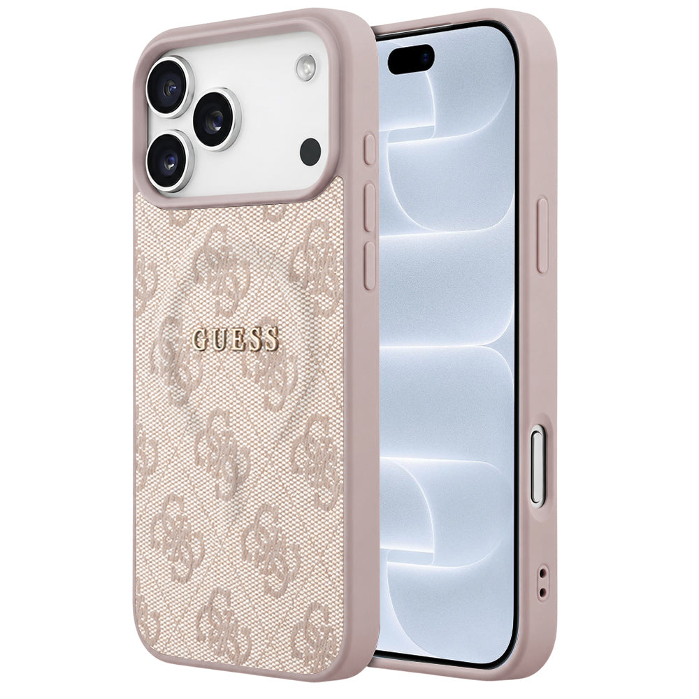 MagSafe-hoesje voor Apple iPhone 18 Pro / 17 Pro, Guess, 4G Embossed Ring Classic Logo, roze
