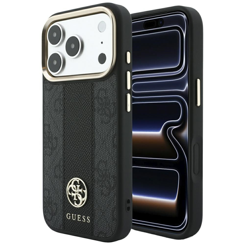 Coque MagSafe pour Apple iPhone 18 Pro / 17 Pro, Guess, Logo Classique Rond 4G Stripe, Noire